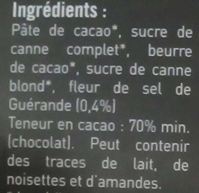 Chocolat noir (m70% fleur de sel de Guérande - Ingrédients
