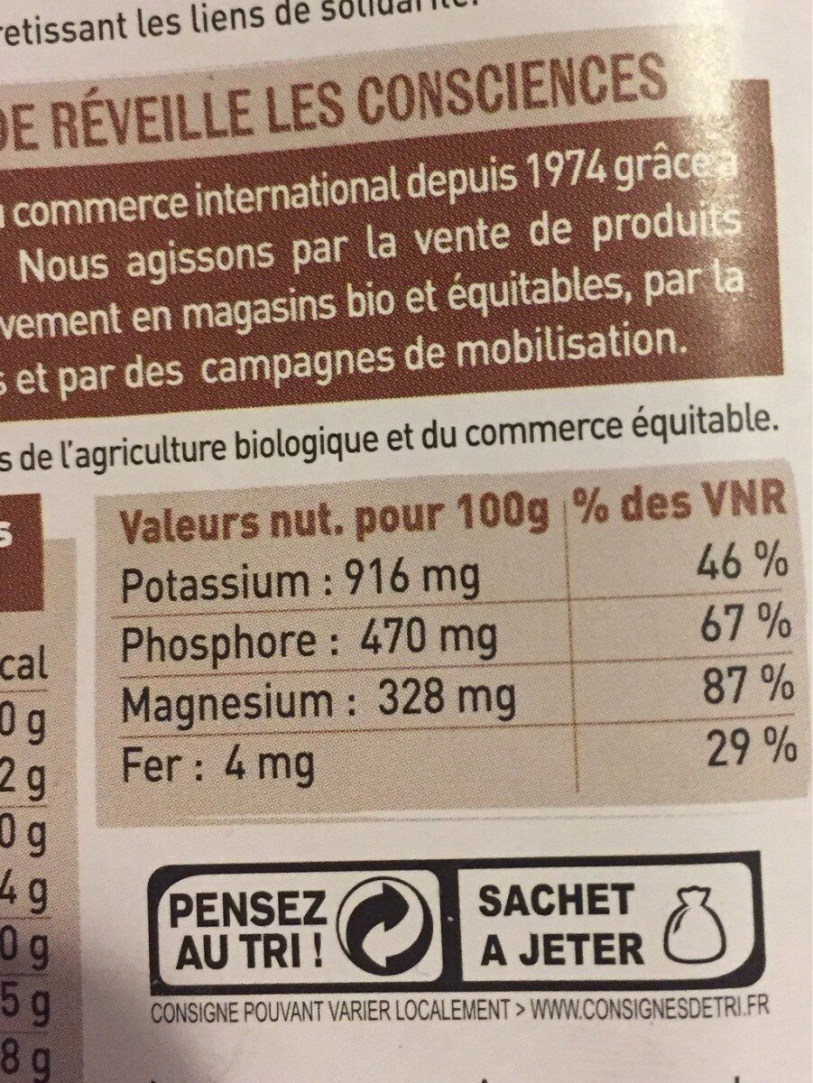 Eclats de feves de cacao - Nutrition facts - fr