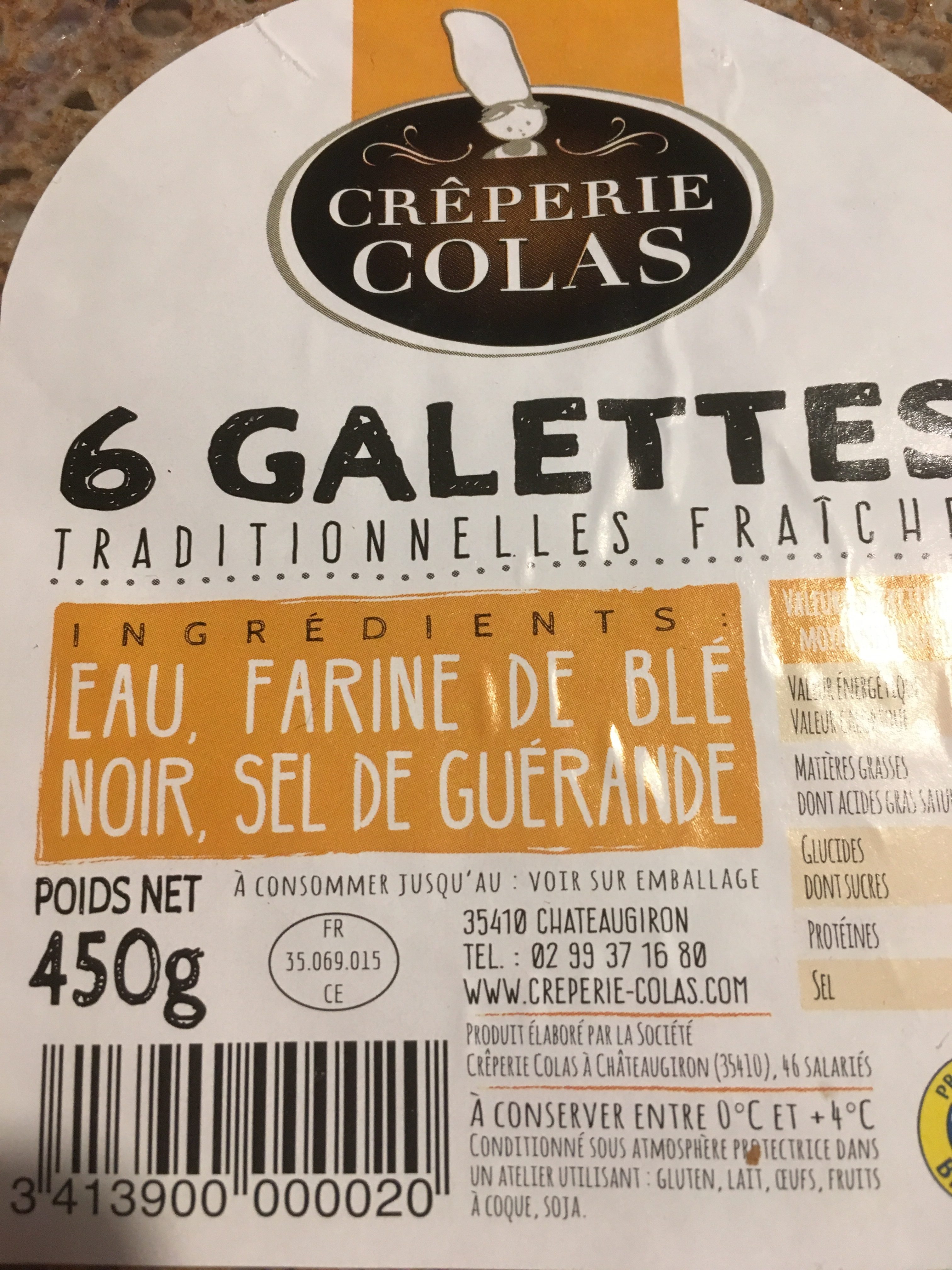 Galettes Colasx6, 450g - Ingredients - fr