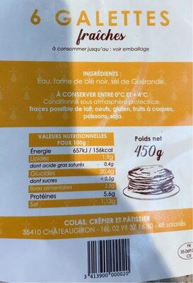 Galettes Colasx6, 450g - Nutrition facts - fr