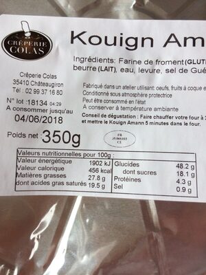 Kouign Amann - Nutrition facts - fr