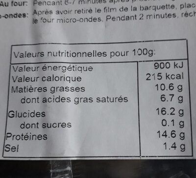 Galette jambon fromage - Nutrition facts - fr
