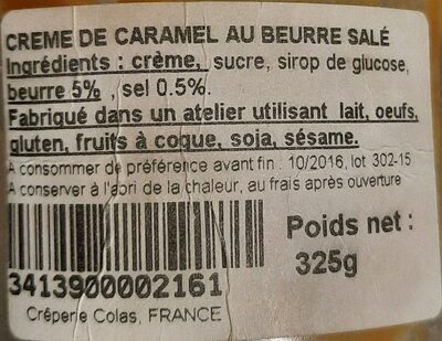 Crème de Caramel au beurre salé - Nutrition facts - fr