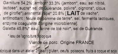 Galette jambon fromage bio - Ingredients - fr