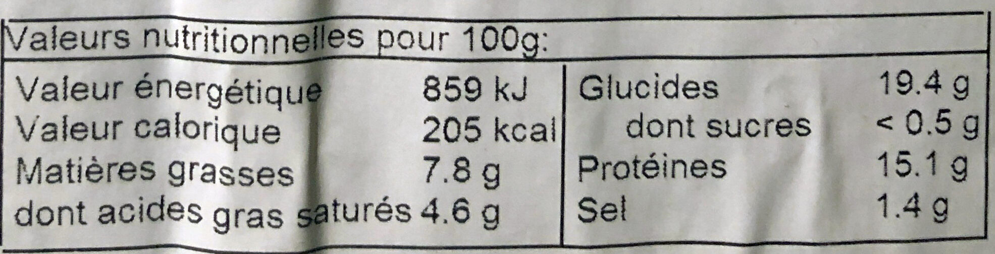Galette jambon fromage bio - Nutrition facts - fr