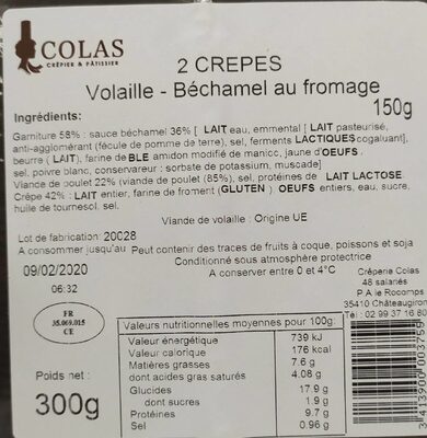 2 crêpes volaille, fromage, béchamel - Nutrition facts - fr