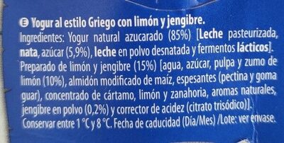 Yogur griego limón y jengibre - Ingredientes