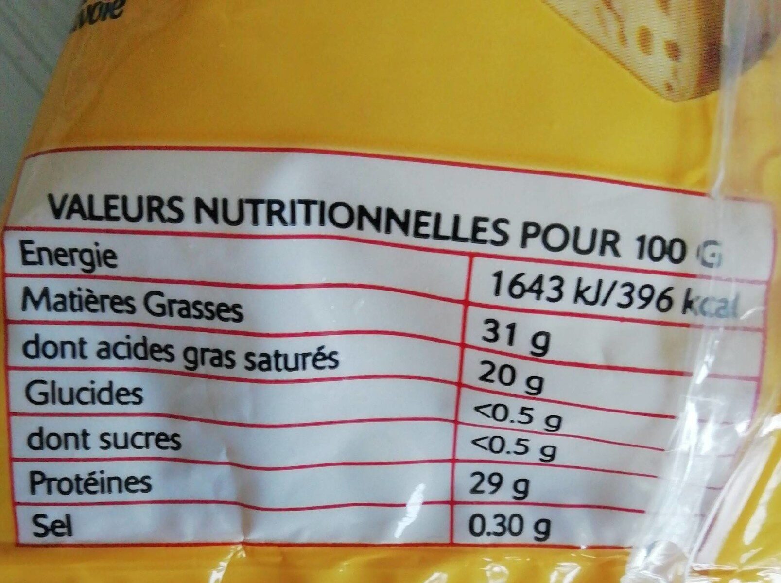 Emmental de Savoie râpé - Nutrition facts - fr