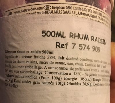 Glace rhum raisin - Ingrédients