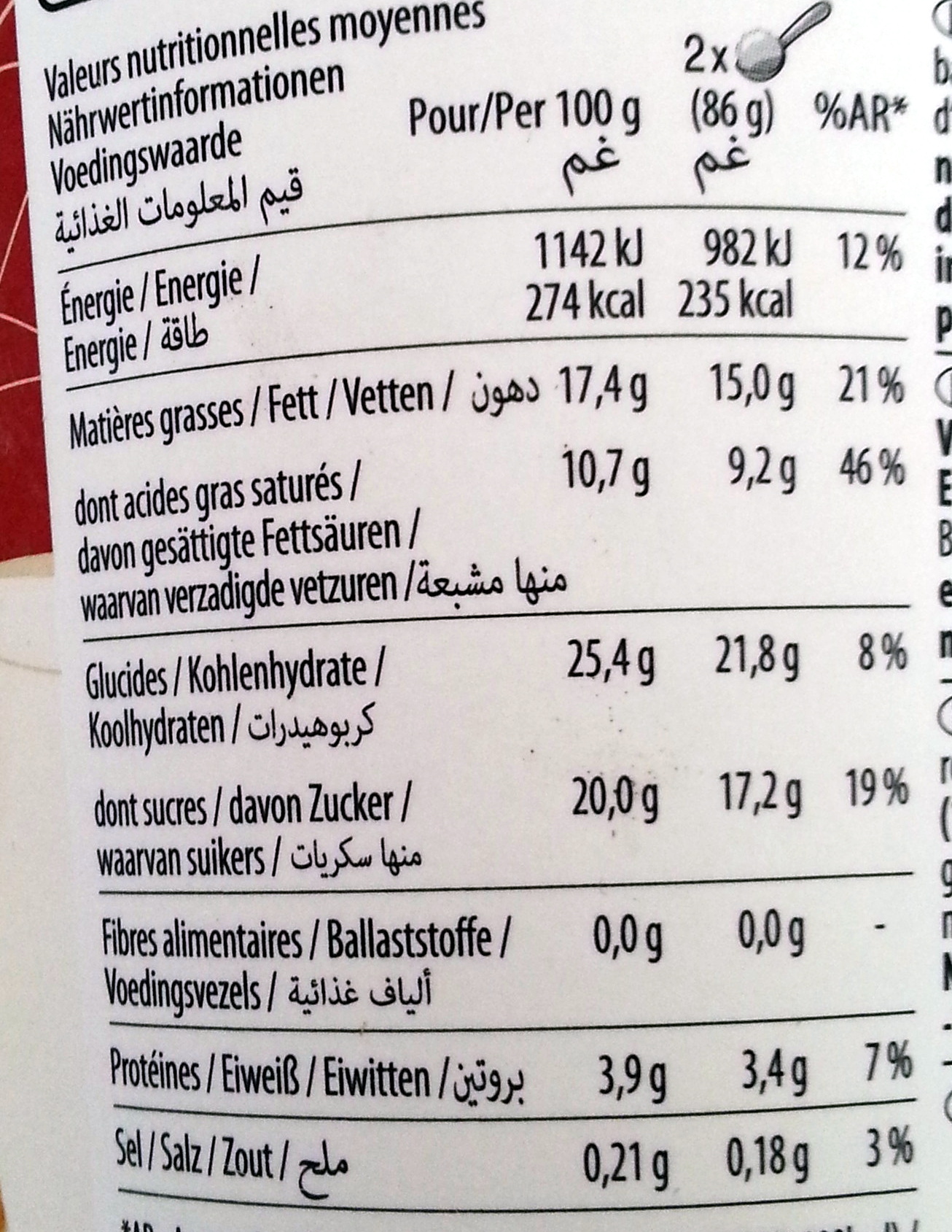 Macadamia nut brittle - Näringsfakta - fr