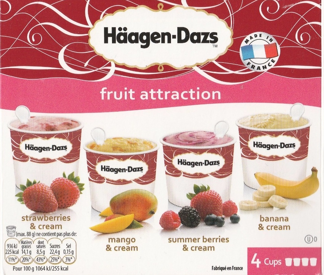 Fruit attraction (strawberries & cream, mango & cream, summer berries & cream, banana & cream) - Product - fr