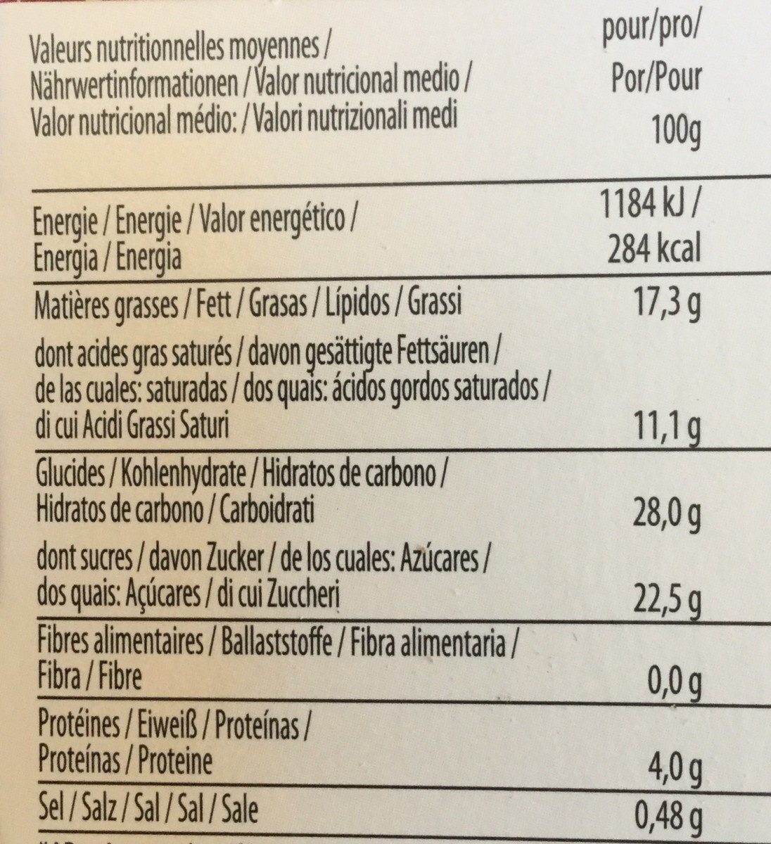Salted caramel beurre salé - Tableau nutritionnel