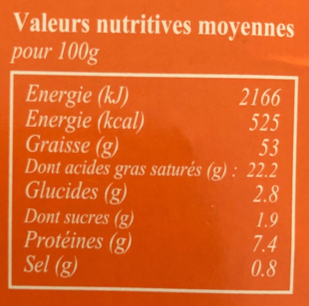 Foie Gras de canard du Perigord Mi-Cuit - Tableau nutritionnel