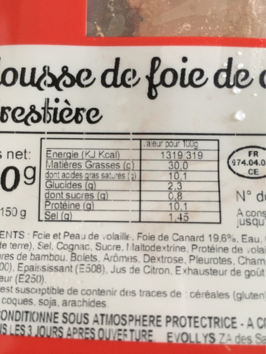 Mousse de foie de canard forestière - Valori nutrizionali - fr