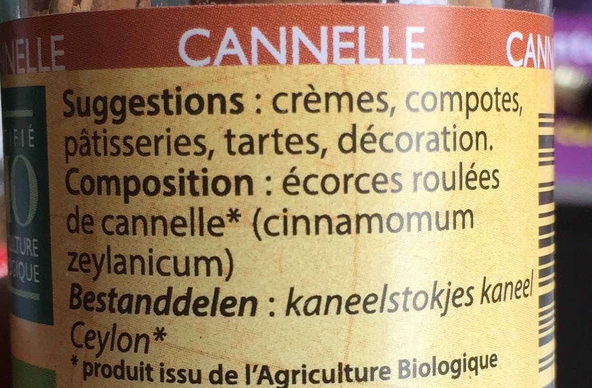 CANNELLE tuyaux - Ingrédients
