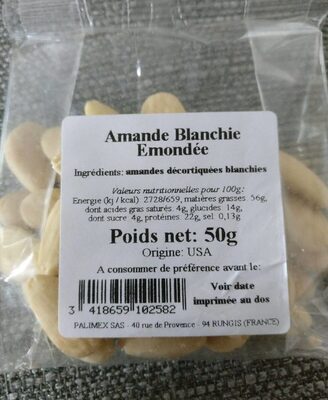 Amande Blanchie Emondée - Tableau nutritionnel