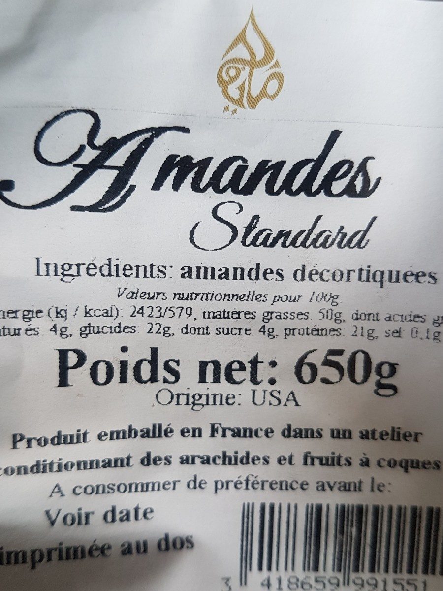 Amandes standard - Ingredients - fr