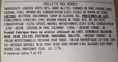 Caillette aux herbes - Nutrition facts - fr