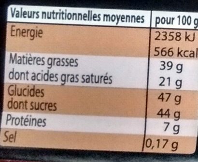 Assortiment de tuiles chocolat au lait, noir et blanc - Nutrition facts - fr