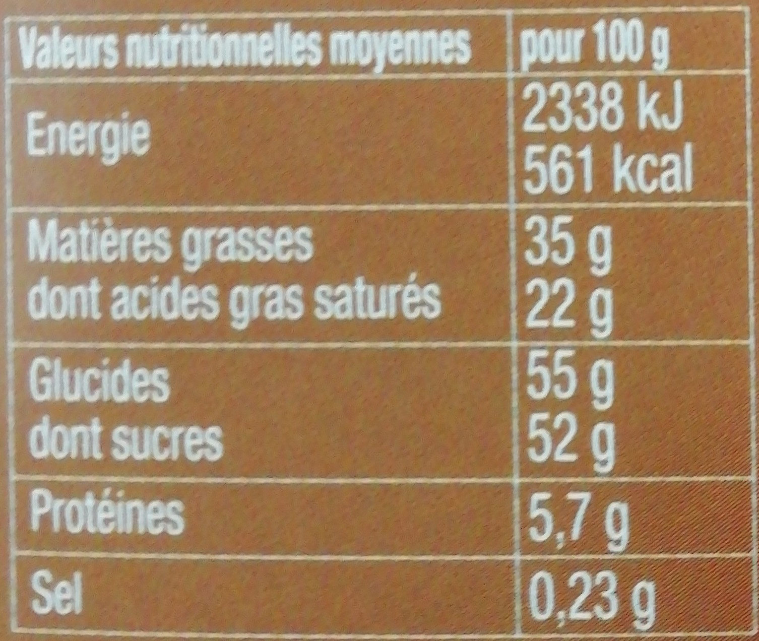 Tuile Bio - Nutrition facts - fr