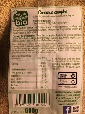 Couscous Complet bio - Zutaten - fr