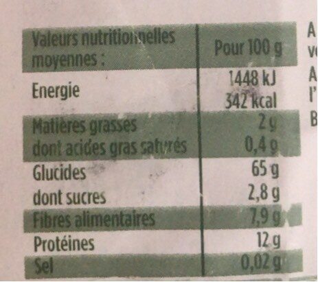 Couscous Complet bio - Nährwertangaben - fr