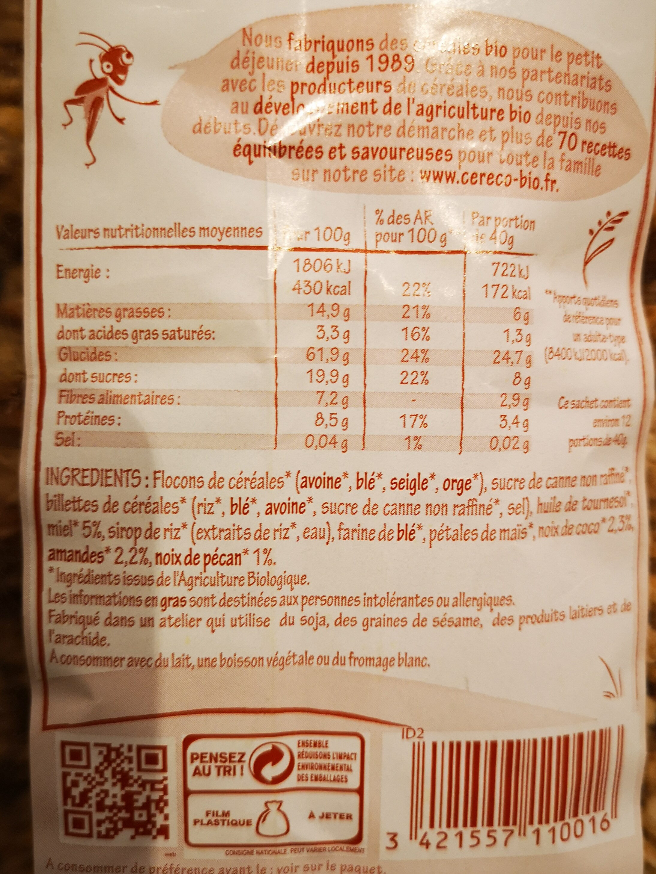 Krounchy granola miel & noix de pécan - Ingredients - fr