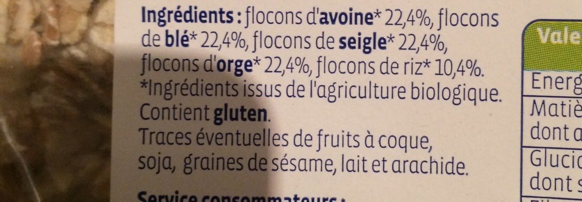 Flocons 5 céréales 500g - المكونات - fr