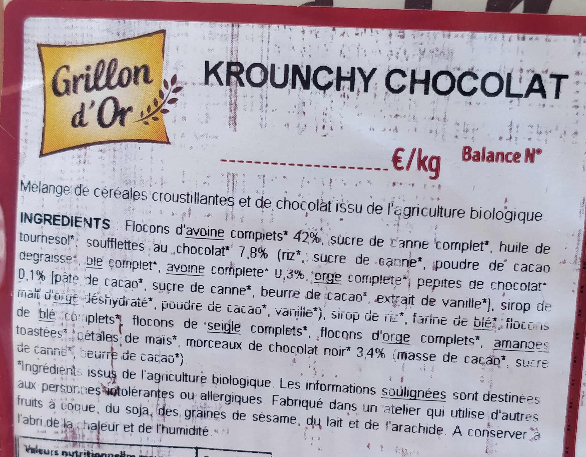 Krounchy chocolat - Ingrediënten - fr