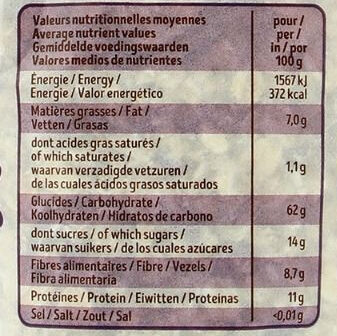 Muesli cranberries & cassis sans sucres ajoutés - Tableau nutritionnel