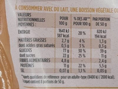 Muesli Croustillant Sarassin Pommes Miel - Tableau nutritionnel