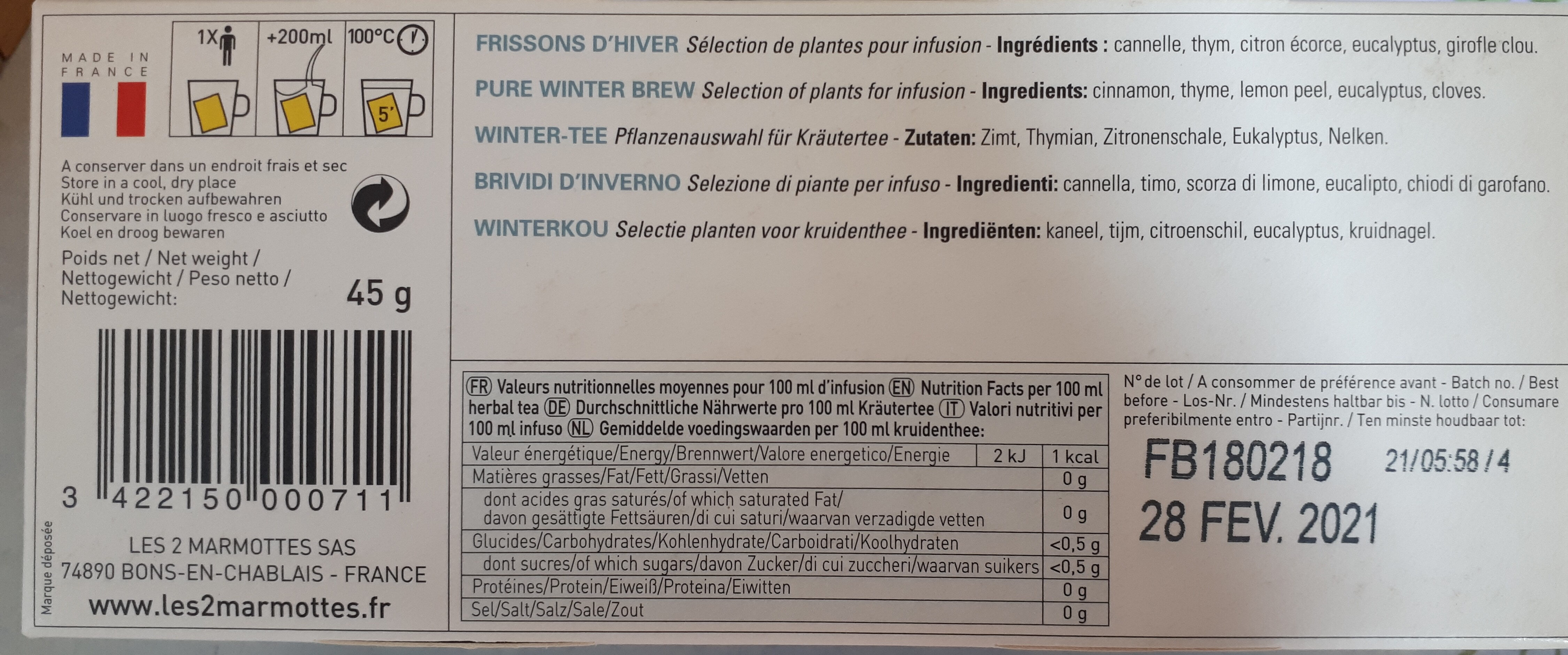 FRISSONS D'HIVER - Información nutricional - fr