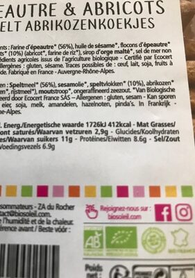Biscuit Nature et Bienfaits - Épeautre et abricots - Nutrition facts - fr