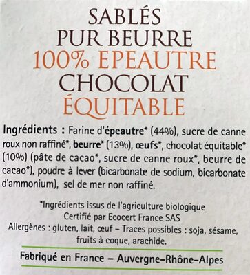 Sablés pur beurre au chocolat - Ingrediënten - fr