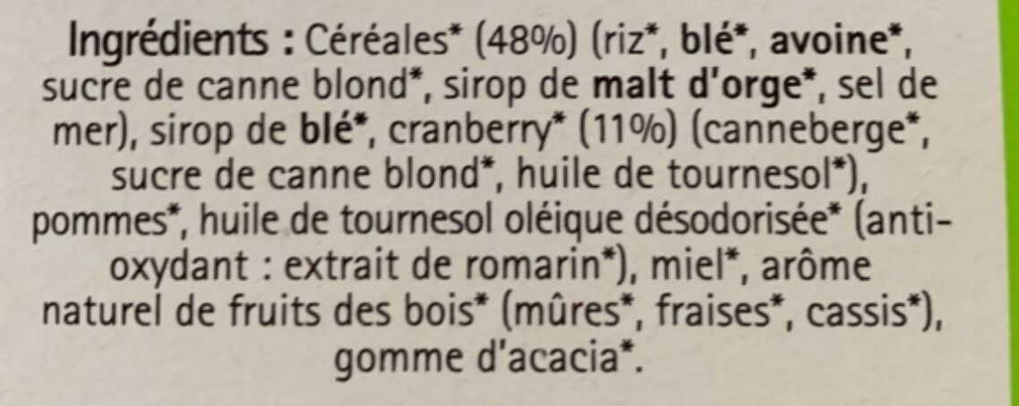 Barres Cranberry - Ingredients - fr