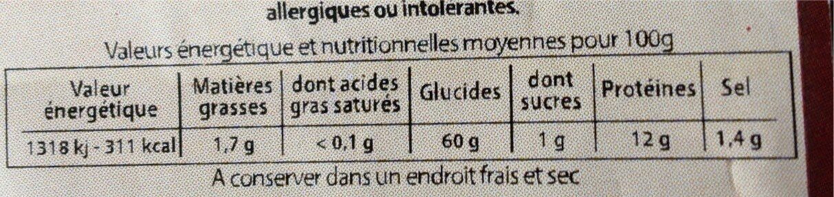 Pain complet - Nutrition facts - fr