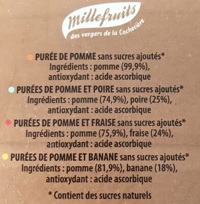 Gourdes de Purée de Fruits : mix Pommes-Poires-Fraises-Bananes - المكونات - fr