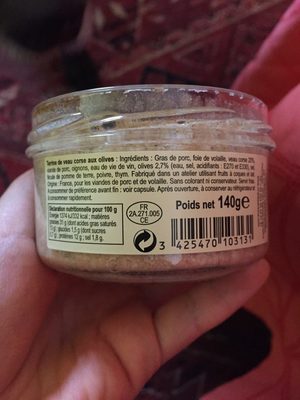 Terrine de veau Corse aux olives - Nutrition facts - fr