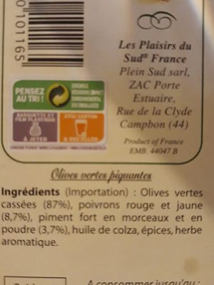 Olives vertes cassees a l'Antillaise - Ingredients - fr