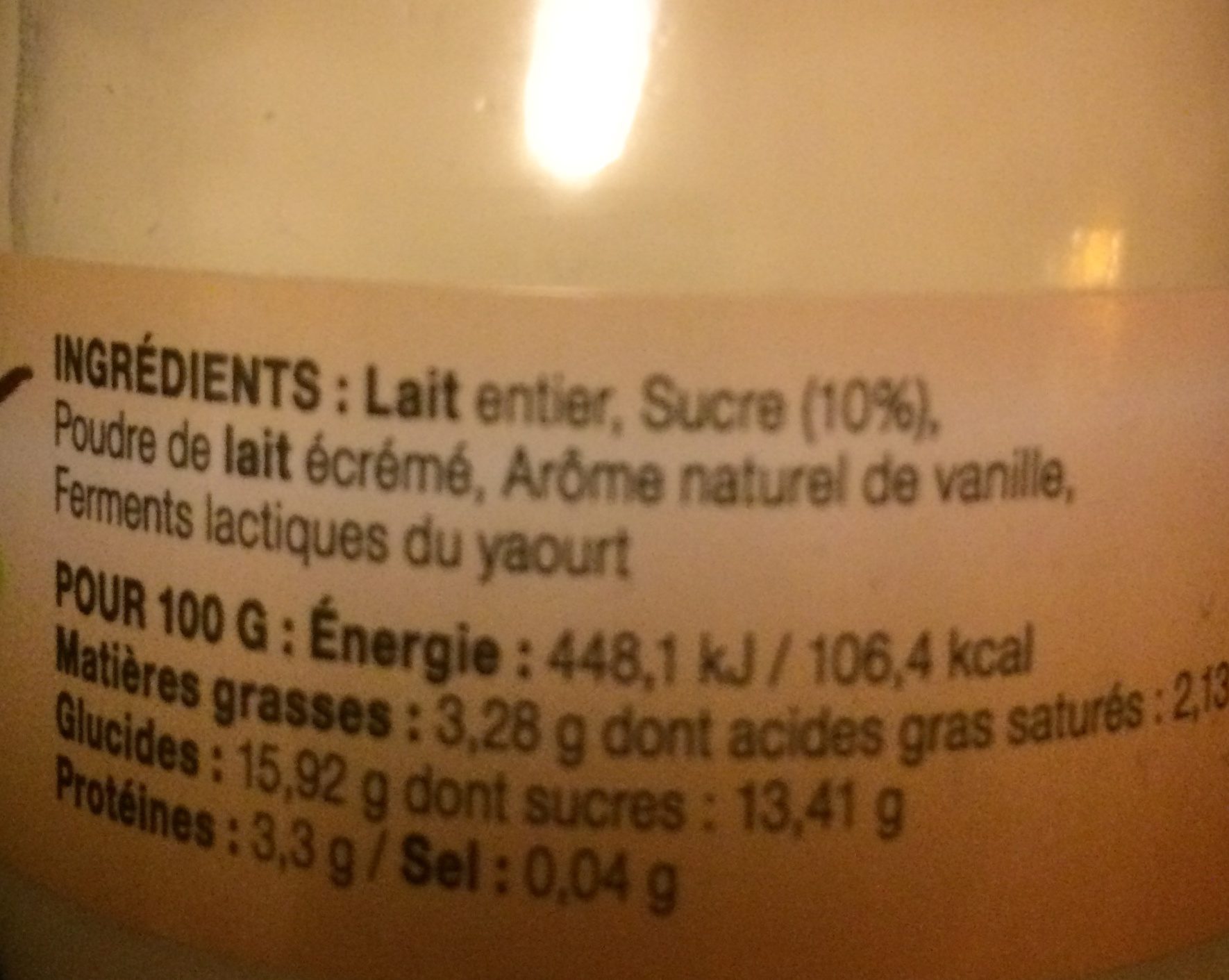 Yaourt au lait entier vanille LE PETIT VERSAILLAIS - Ingrédients