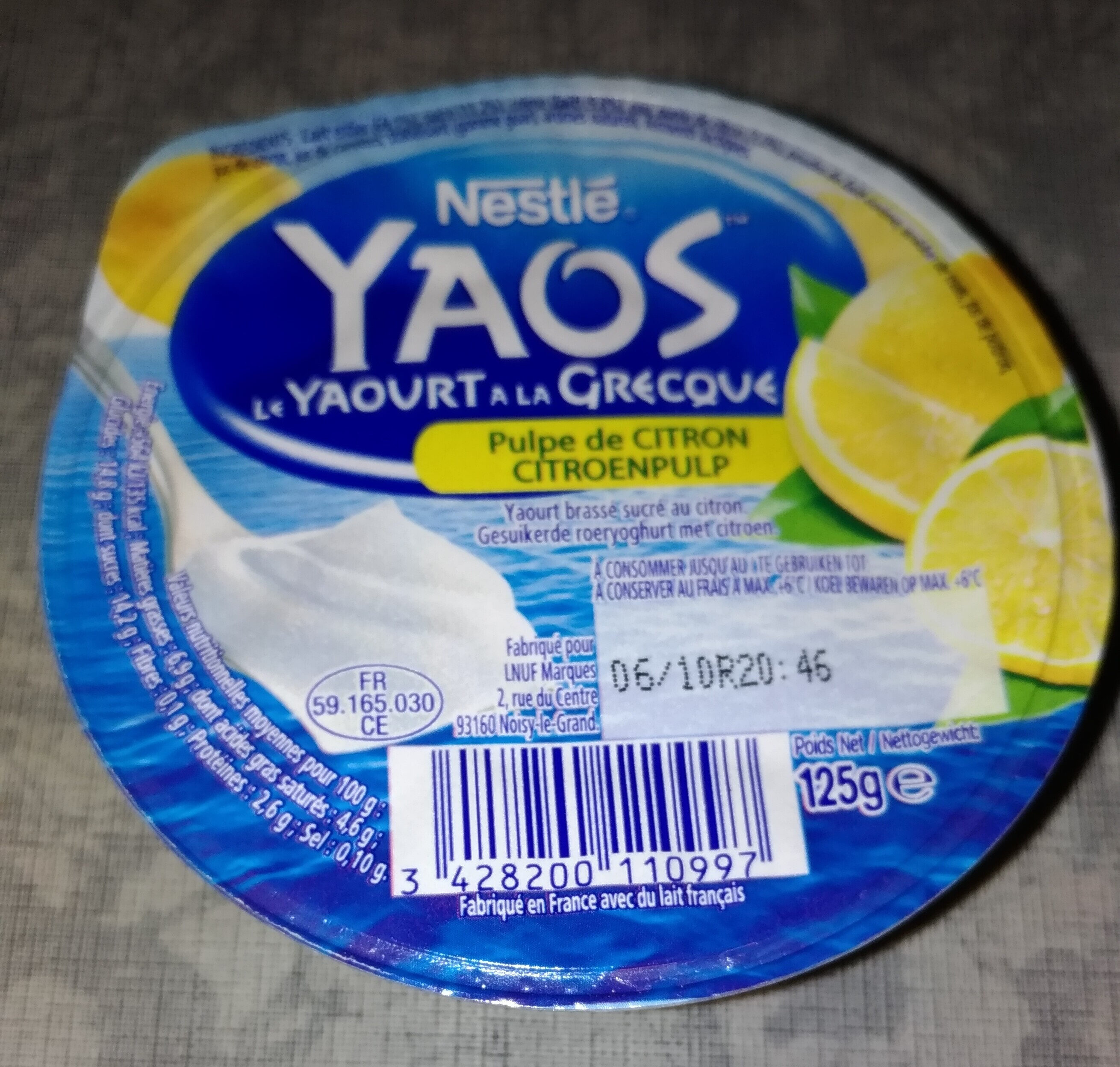 Yaos - Le yaourt à la Grecque pulpe de citron - Produit
