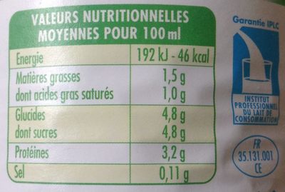 Lait Bio de Bretagne - Nutrition facts - fr