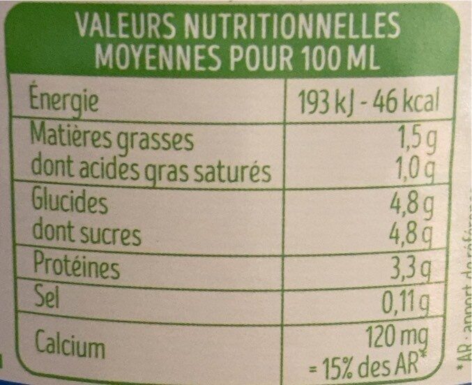 Lait Bio de Bretagne - Tableau nutritionnel