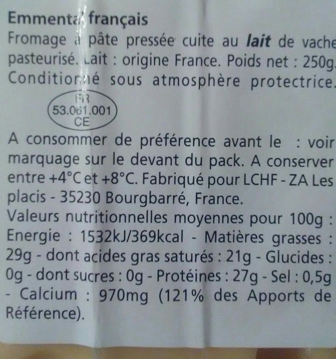 Emmental francais - Ingrediënten - fr