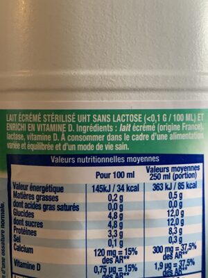 Matin léger - Lait sans lactose - Ingredients