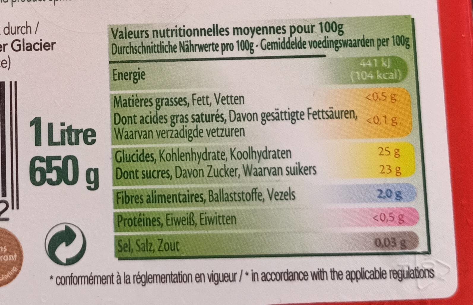 Sorbet plein fruit à l'églantine - Voedingswaarden - fr