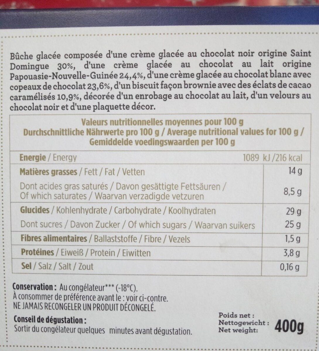 Bûche glacée 3 chocolats - Nutrition facts - fr