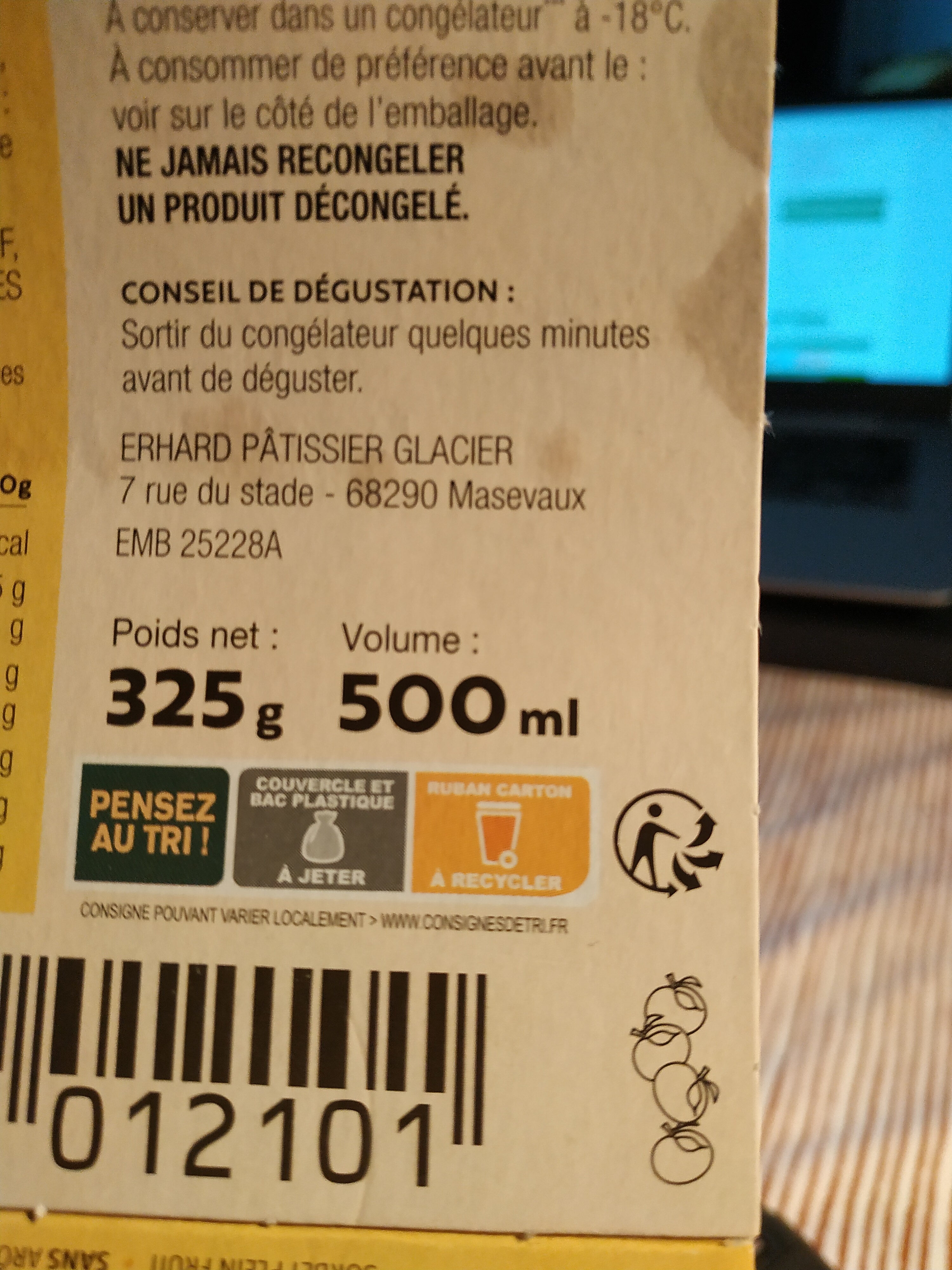 Sorbet plein fruit mandarine - Recycling instructions and/or packaging information - fr