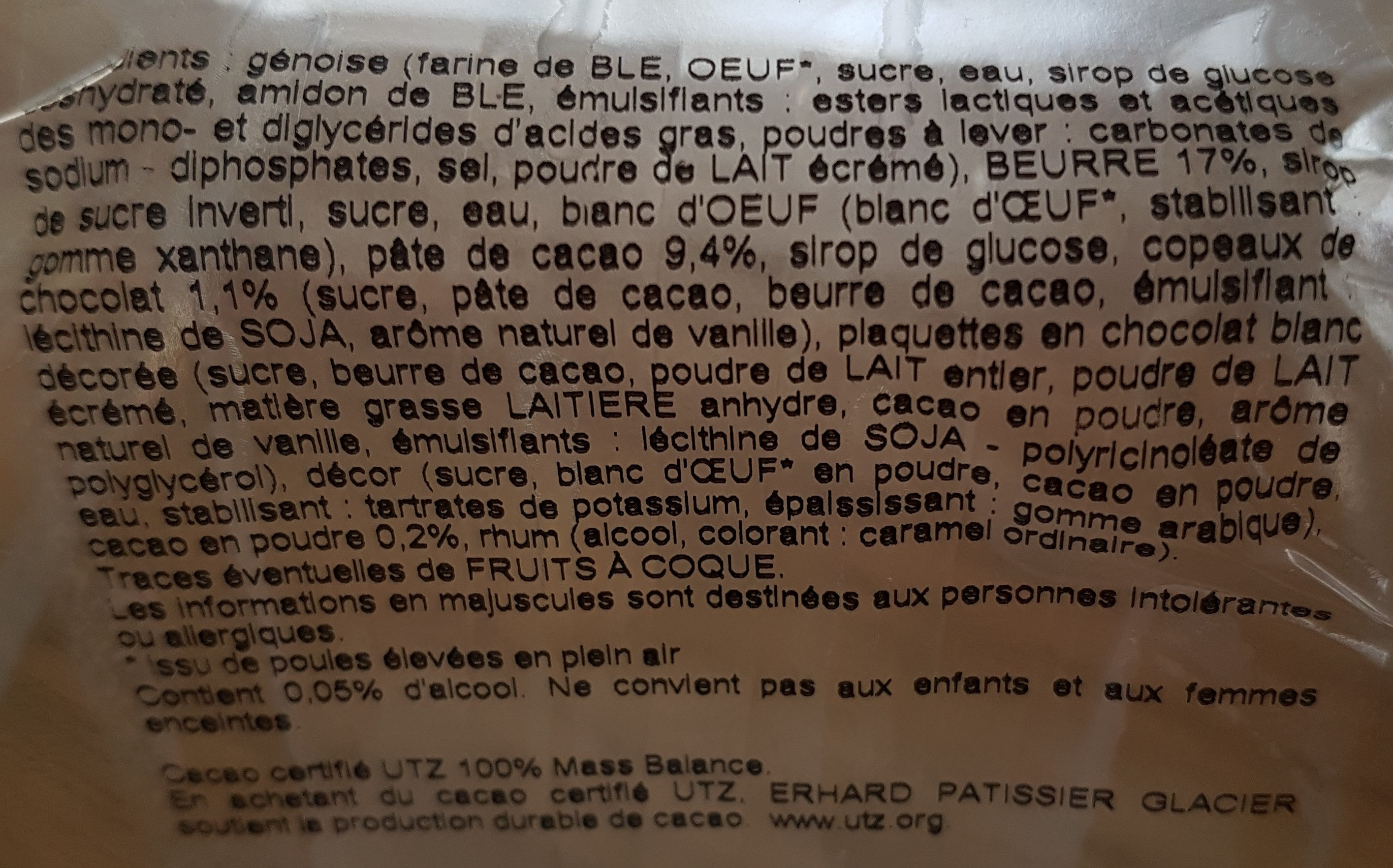 Bûche pâtissière  Crème au beurre parfum chocolat - Ingrediënten - fr