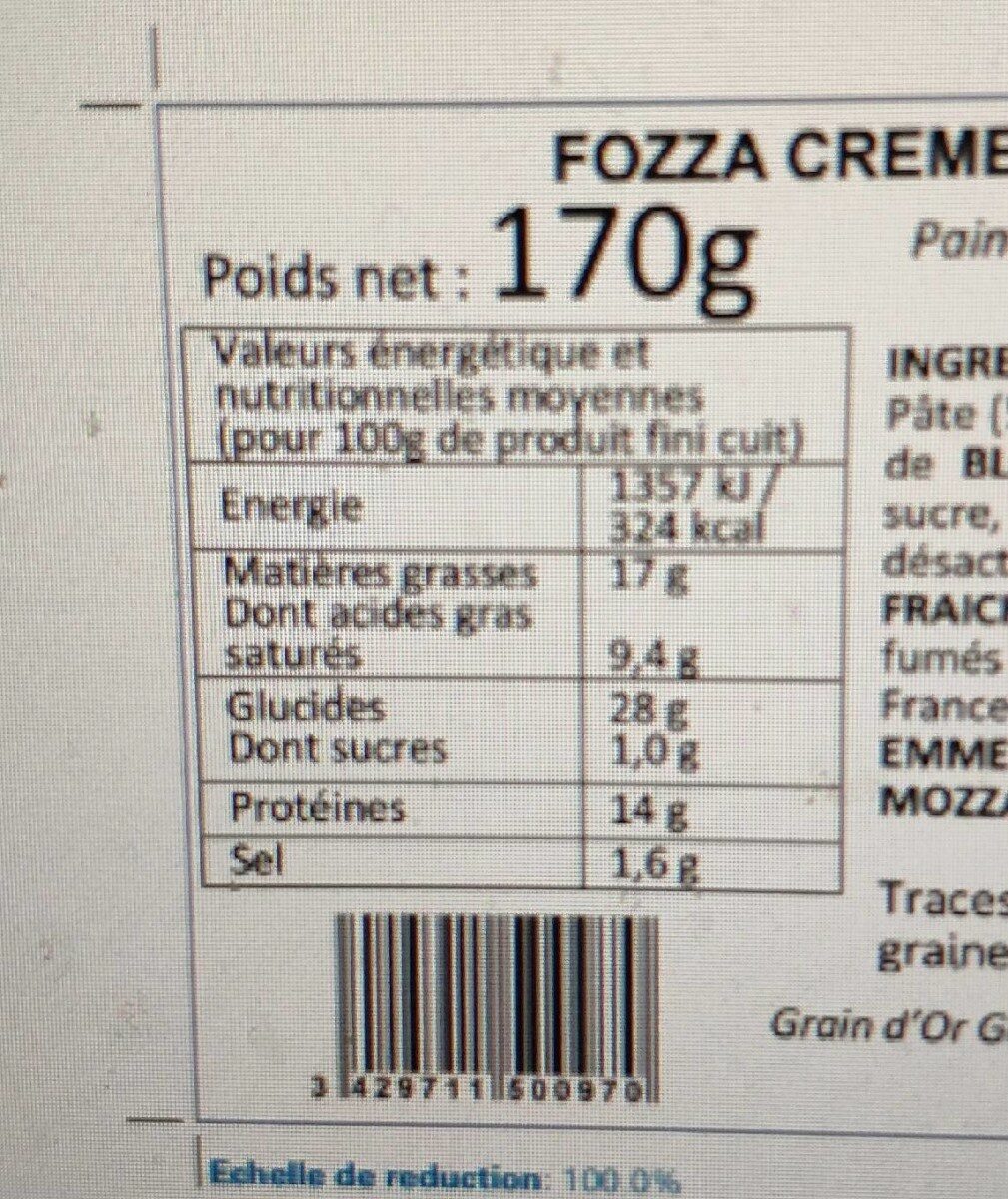 Fozza crème-lardons - Tableau nutritionnel